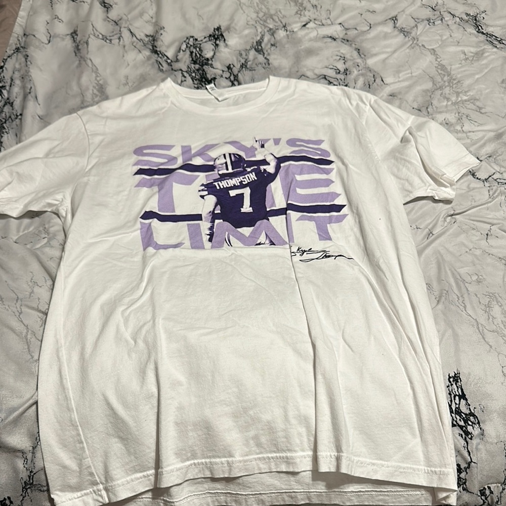White T-Shirt with Purple Graphic